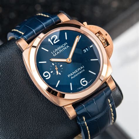 panerai rose gold blue dial|panerai goldtech 44mm.